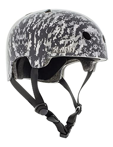 Slamm Logo Helmet Grey Camo L/XL 57-59cm | Dual Size Padding for Optimum Fit 11 Vent Holes w. Sticker Sheet | High Density EPS Inner Core and Durable ABS Outer Shell