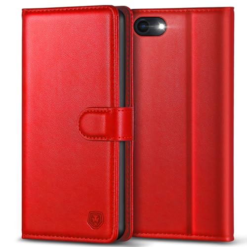Kuafcase Case Compatible for iPhone 7, iPhone 8, iPhone SE 2022, iPhone SE 2020, 4 Card Slots Magnetic Closure Kickstand Shockproof Protective Phone Case Compatible for iPhone 7/8/SE - Red