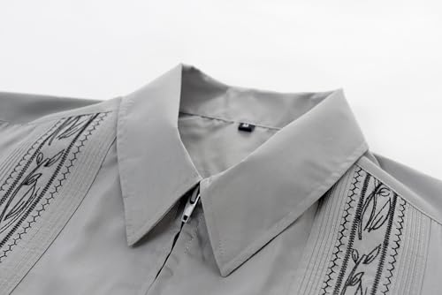 Mens Casual Shirts Guayabera Short Sleeve Zipper Cuban Shirts Mexico Style3