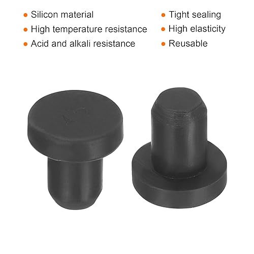 Image of uxcell High Temp Silicone Plug Mount Dia 4.5mm /0.18 Inch t Shaped Solid Rubber Stopper Hole Plugs for Powder Coating Plating Waterproof Plugs Sealing Plugs Black Pack of 20(OD 7.5mm)