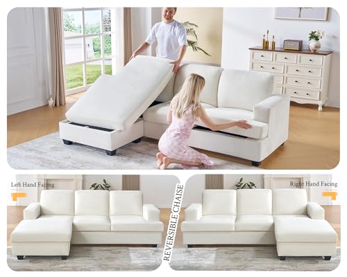 image for VanAcc 89 Inch Convertible Sofa with Storage, Reversible L Shape Sofa 