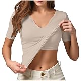 Forandiu Débardeurs à manches courtes pour femmes avec soutien-gorge intégré, tee-shirts b...
