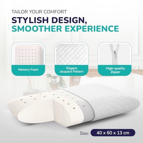 ZenPur Memory Foam Pillow - Orthopedic Neck Support, EU-Made, Side Sleeper Pillow with Bamboo Cover, Alleviates Neck, Shoulder Pain, and Aids Spine Alignment, Medium Firm 2 Pack