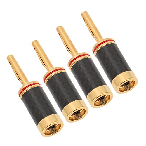 4 バナナプラグ、真鍮金メッキバナナプラグスピーカーターミナル、ブラックカーボンファイバーハウジング付き、5mm ワイヤー径に対応