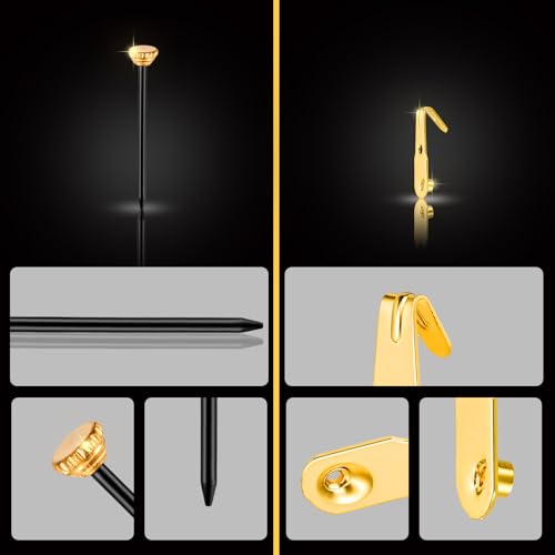 Image of LUTER 50pcs Picture Hangers, 30LB Picture Hanging Hooks with 50 Brass Head Black Nails for Hanging Photo Frame Mirror Clock House Decoration (Gold-Colored)