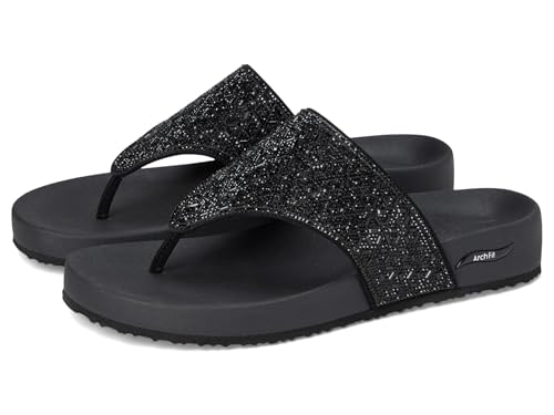 Skechers Women's Arch FIT Vinyasa - Glam TIME, Embellished Hooded Thong, Black/Black, 8M