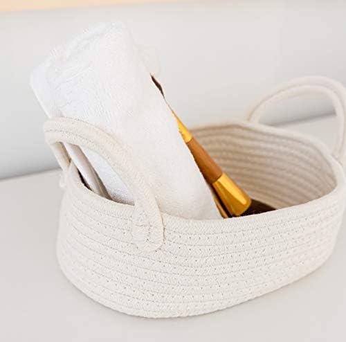 OrganiHaus Set of 4 White Cotton Rope Baskets with Handles | Small Rope Baskets for Nursery Decor | Rope Storage Baskets | Woven Storage Baskets for Bathroom Decor | Small Storage Baskets for Shelves