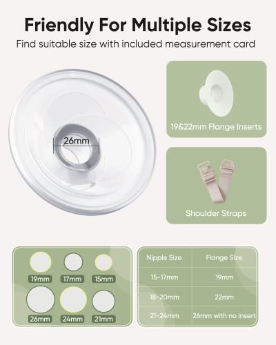 bonoch Electric Breast Pump Hands Free, Wearable Breast Pump Portable Hands Free with Dust Cover Travel Friendly, 19+22+26mm Flanges &Nipple Ruler, 10 Milk Storage Bags, 3 Modes 9 Level, Rechargeable