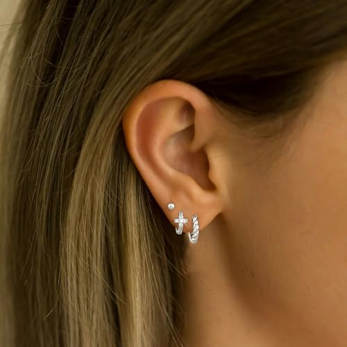 Bheop Silver Dangle Earrings for Women, Cross Cubic Zirconia Hoop Earrings — view 3