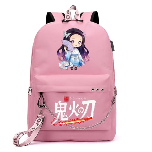 Image of ZJYJING Anime Backpack for School Laptop Backpack with USB Port, Casual Travel Casual Daypack for Teens Girls (Pink-B)