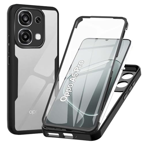 WeiCase Cover per Oppo A6 Pro 5G, Custodia Antiurto con Protezione dello Schermo Integrata, 360° Sottile Cover Transparente Silicone Custodia per Oppo A6 Pro, Nero