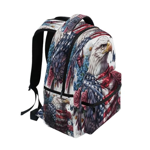American Flag Bird Butterfly Flower Backpack for School Boys Girls Adults Kids Bookbag Laptop Bag 18L2