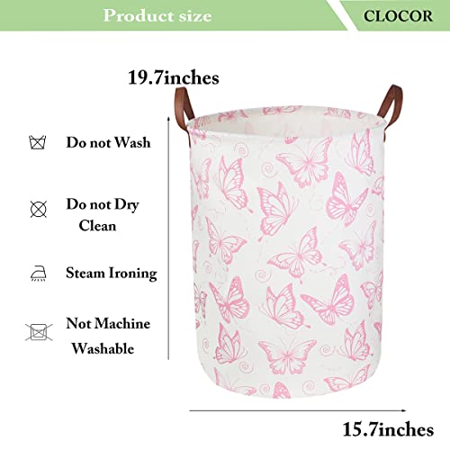 Image of CLOCOR Laundry Basket,Waterproof Clothes Hamper,Collapsible Storage Bin,Room Decor,Gift Basket(Pink Butterfly