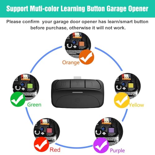 3 Button Garage Door Remote, Compatible with LiftMaster Chamberlain Craftsman Garage Door Openers has Red Orange Yellow Green Purple 5 Colors Learn Button (1 Pack)