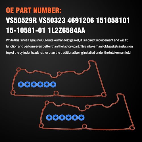 Image of HiSport Valve Cover Gasket Set VS50529R VS50323 4691206 | Compatible with Ford Ranger Explorer Explorer Sport Trac Mercury Mountaineer Land Rover LR3 2000-2011 4.0L