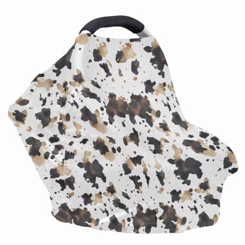 Image of Coldinair Brown Cow Print Baby Car Seat Cover,Soft Breathable Nursing Cover,Multi-use Baby Stroller and Carseat Cover,Breastfeeding Covers