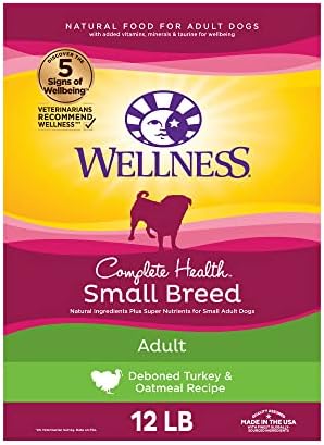 Wellness Complete Health Small Breed Adult Dry Dog Food with Grains and Real Turkey, Natural Ingredients, Omega Fatty Acids, and Probiotics, Made in USA (12-Pound Bag)”