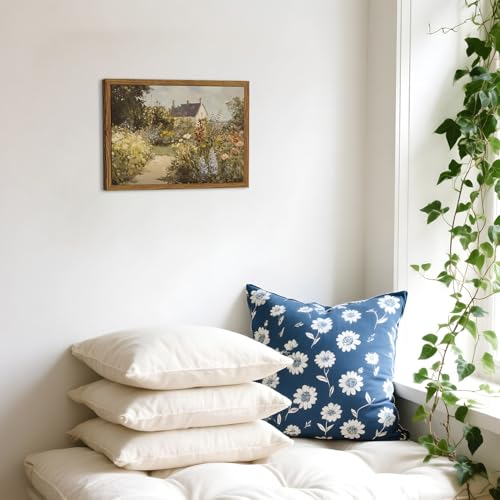 Image of Vintage Painting Wall Art, Country Landscape Wall Decor, Nature Wildflower Farmhouse Pictures Canvas Prints for Bedroom Bathroom Living Room 24x16 inch Wood Framed