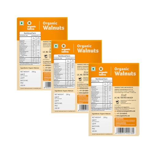 Image of Organic Tattva Organic Walnuts (Akhrot Giri) | Rich in Dietary Fiber, Protein and Antioxidants | NO Cholesterol and NO Trans-Fat | Boosts Immunity and Supports Nerve Health (750 Grams(Pack of 3))
