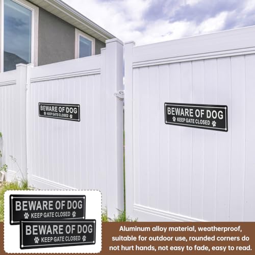 2 Pack Beware of Dog Sign, Aluminum, Keep Gate Closed Sign for Fence or Gate, 10 x 4 inchs(COLOR:Black) - Image 4