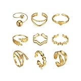 TIZU 9 Piezas Oro Anillos Mujer Acero Inoxidable en Oro de 18K Ajustables Apilables Juego de Anillos para Mujer Niña (#01)