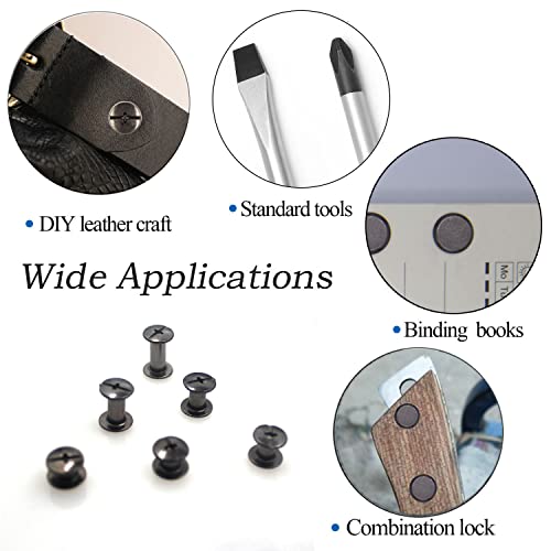 90 Sets Black Chicago Screw Leather Assorted Kit ，6 Sizes Of Screw Rivets For Leather Rivet ，For Diy Leather Craft And Bookbinding (M5 X 4, 5, 6, 8, 10, 12) #TOP2