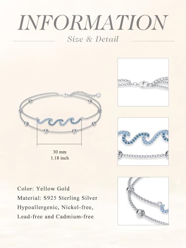 Image of 925 Sterling Silver Layered Ankle Bracelets for Women Jewelry Gifts | 925 Sterling Silver Layered Sea Turtles /Elephant /Wave Anklet Animal Bracelet Summer Ocean Beach Jewelry Gifts for Women