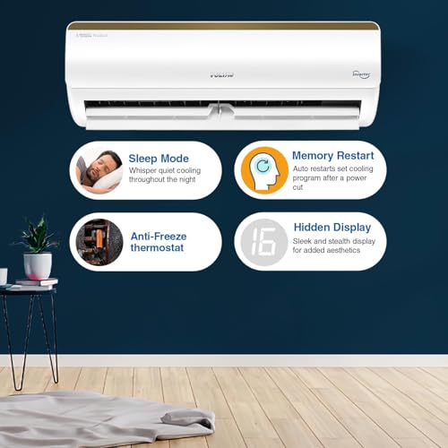 Image of Voltas 1 Ton, 5 Star Inverter Smart Air Split AC (Copper, IoT Enabled, 5-in-1 Adjustable Mode, Anti-Dust Filter, 125V Vertis Smart Elite Gold, White)
