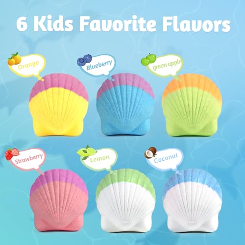 Bombas de baño para niños con sorpresa en el interior, 6 bombas de baño orgánicas para niñas y niños de 3 a 12 años, set de regalo de bombas de baño para cumpleaños con pulseras de sirena - imagen 2