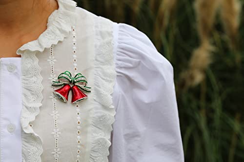 Rarelove Red Christmas Bell Brooch Pin Green Bowknot Crystal Rhinestone Enamel Brooches For Women Alloy Plated Holiday Gift #TOP3