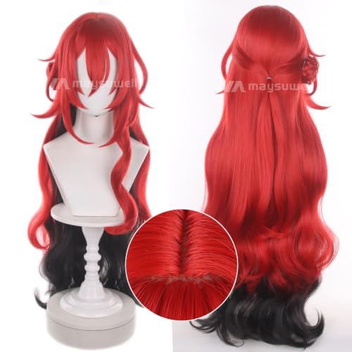 Image of Red Black Gradient Long Wavy Wig for Women Cos Hime Pricess Nova
