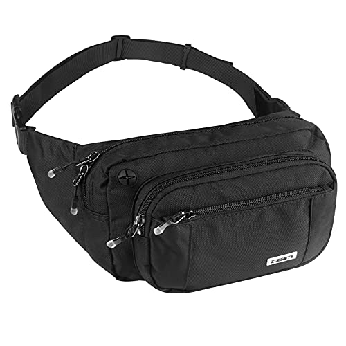 MINJANDLEE Gürteltasche Bauchtasche für Damen & Herren Wasserabweisende Hüfttasche mit Kopfhöreranschluss und 4 Reißverschlusstaschen Outdoor Bauchbeutel hip bag Geeignet für Reise Wanderung (Schwarz) Cover