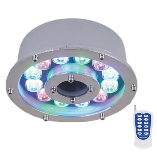 GUODDM Lampada Subacquea per Piscina Ad Anello - Luce per Fontana A LED Sommergibile, Faretto da Incasso da 12/24 V, Illuminazione per Laghetto con Foro Centrale Impermeabile IP68(6w(24v))
