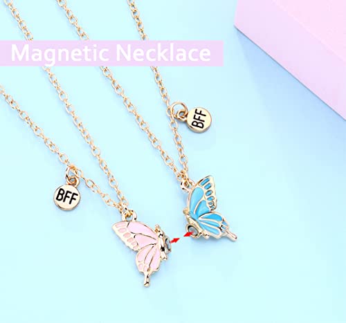SHAMZBEST Best Friend Necklace for 2 Girls Magnetic Butterfly Matching Necklaces for Best Friends Birthday Christmas Gifts for Bff Bestie Necklace for 2 Magnet Necklace, Small, Metal