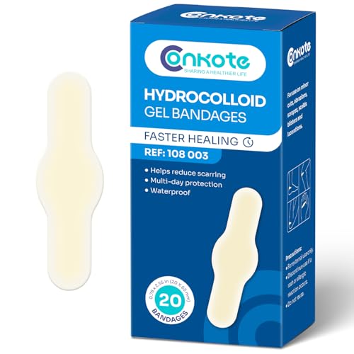 Conkote Hydrocolloid Gel Bandages for Wound Care 20 Count, Waterproof Blister Cushion Bandages Fast Healing for Minor Blisters, Cuts & Scrapes