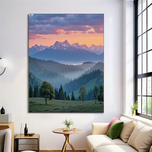 Art mural vue sur le lever du soleil sur les montagnes impression sur toile haut de gamme