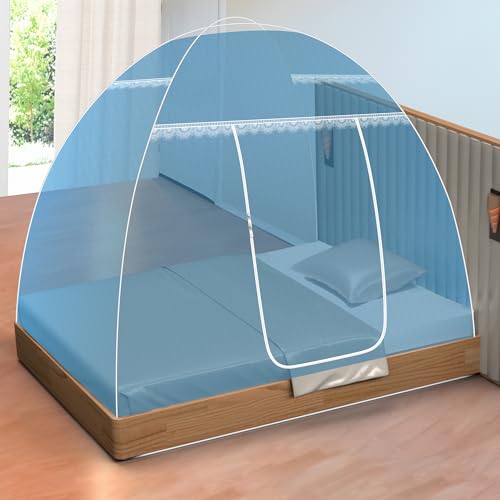 Image of Single Bed Mosquito Net Foldable, Lightweight Polyester 30GSM Strong Foldable Machardani (Blue Color, 4feet x 6.5feet)