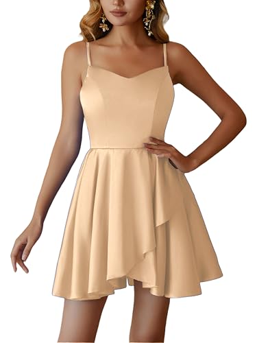 Lecureler Satin Spaghetti Strap Short Cocktail Dress