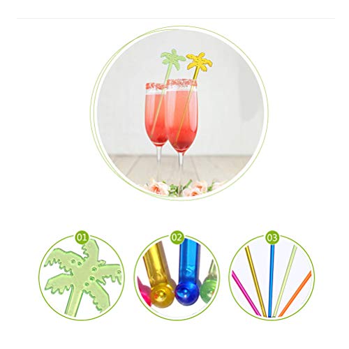 Bestonzon 50Pcs Plastic Cocktail Swizzle Stirrer Sticks Coconut Tree Tropical Ice Drink Stir Swizzle Sticks Bar Cocktail Drinks Mixing Bar For Juices Chocolate Milk (Mixed Color) #TOP5