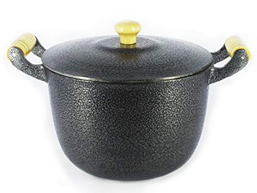 Caldeirão Alumínio Fundido Craqueado Alça Madeira Preto 14cm