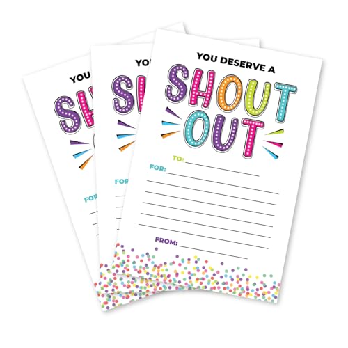 Positive Shout Out Cards for Teachers, Students, Employees, Office Staff - Kudos Appreciation and Recognition Reward Cards for School or Work Bulletin Board (50 Count)