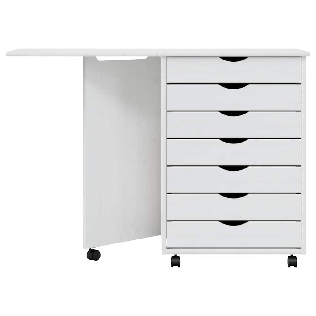 Meuble Roulant avec Bureau Pliable en Pin Massif Blanc
