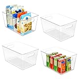 Vtopmart Clear Plastic Storage boxes, 4 PCS Storage Baskets with Handle for Bathroom, Kitchen Cupboard, Fridge, Pantry Organizers and Storage,Multi-Use, BPA Free, Middle