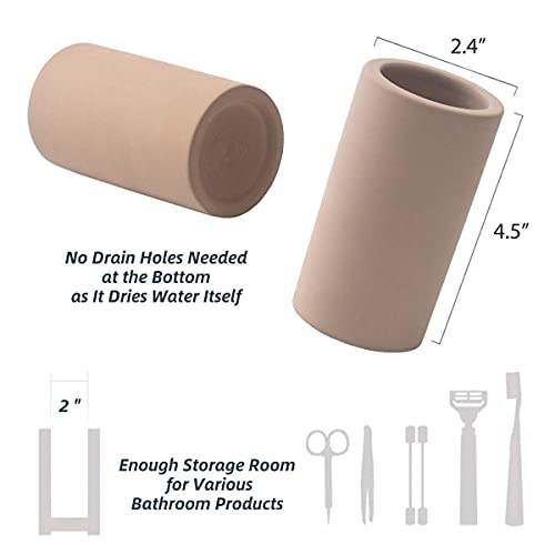 HouseSister Organic Diatomite Toothbrush Toothpaste Makeup Brushes Razors Holder Bathroom Countertop Organizer Stand Cup Organizer (Brown) - Thumbnail 3