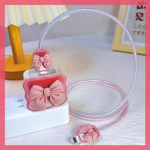 Image of EDNITA Charger Cable Protector with 3D Cute Pattern for iPhone Charger only 18W & 20W | Data Line Wire Saver Charging Cable Charger Protective Cable Full Protection Set of - 1 (Pink Bow)
