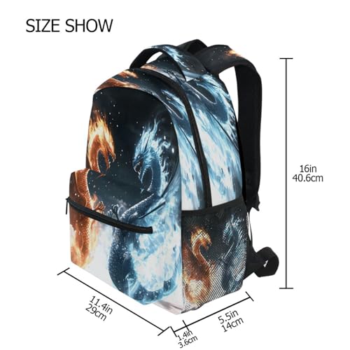 Dragon Blue Red Fantasy Backpack for School Boys Girls Adults Kids Bookbag Laptop Bag 18L4