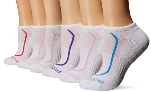 Fruit of the Loom Women's 6-Pair No Show Socks, white/lavender, white/grey, white/pink, white/purple, white/blue, white/peach, Shoe Size: 4-10