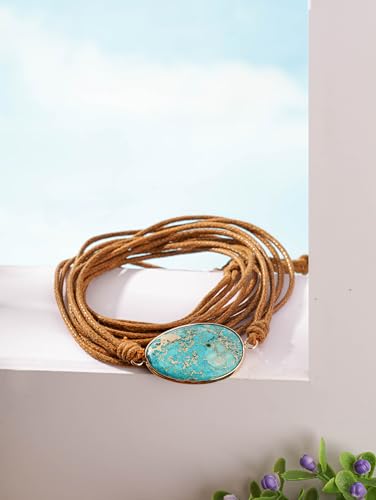 MINACHI Leather Wrap Bracelet with Created Turquoise Pendant, Bohemian Ethnic Gift for Women 7