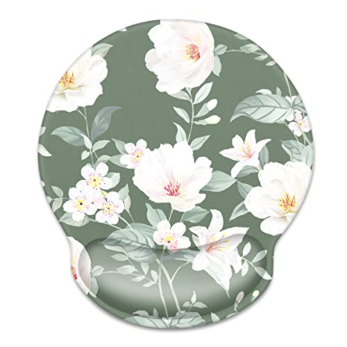 Waveyu Cute Ergonomic Mouse Pad With Wrist Support, Non Slip Rubber Base Pad, Computer Laptop Desk Accessories For Women Men Mousepad For Home, Office, Gaming, Working Easy Typing,Green Flower #TOP23