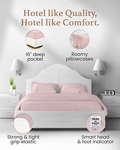 Image of Good Sleep Bedding Split King Sheet Set for Adjustable Bed, 5 Piece, 100% Egyptian Cotton King Split Sheets for Adjustable Bed, Sateen Weave, 16 inch Deep Pocket Sheet Set - Blush
